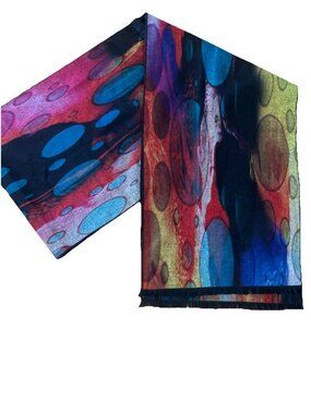 artsy Gorgeous Vibrant Elegant Scarf Abstract Contemporary Reversible 76x11”